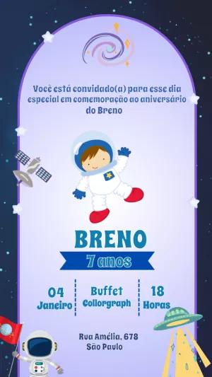 Convite Aniversário Astronauta no Espaço para Editar Online