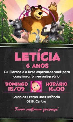 Convite de Aniversário Marsha e o Urso para Editar Online