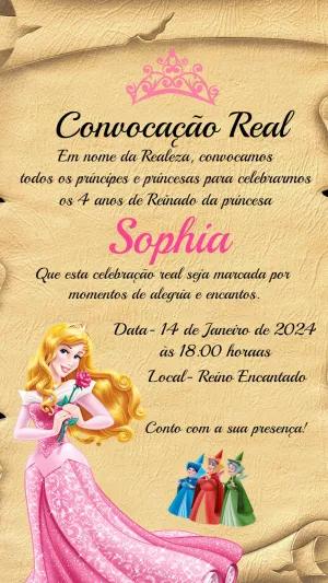 Convite Aniversário Princesa Aurora Convocação Real para Editar