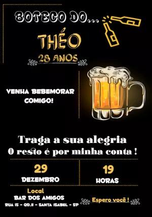 Convite de Aniversário Boteco Masculino para Editar Online