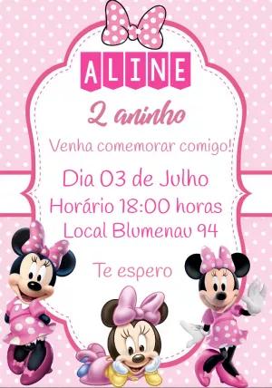 Convite de Aniversário Minnie Mouse Rosa para Editar Online