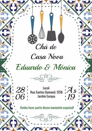 Convite Chá de Casa Nova Azulejo Português para Editar