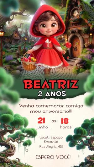 Convite Aniversário Chapeuzinho Vermelho para Editar Online