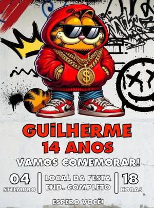 Convite de Aniversário Garfield Grafite para Editar Online