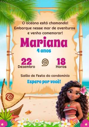 Convite de Aniversário Moana para Editar Online