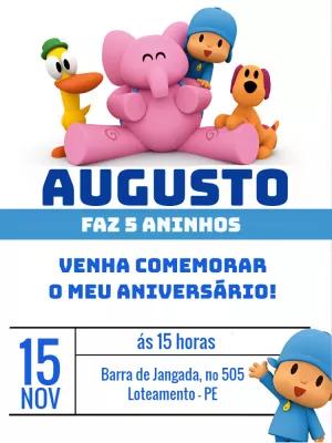Convite de Aniversário Pocoyo e sua Turma para Editar Online