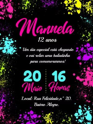 Convite Festa Neon de Aniversário para Editar Online