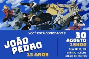 Convite de Aniversário Full Metal Alchemist para Editar Online
