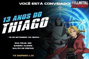 Convite de Aniversário Fullmetal Alchemist Editável Online