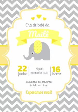 Convite Chá de Bebê Elefantinho Amarelo para Editar Online