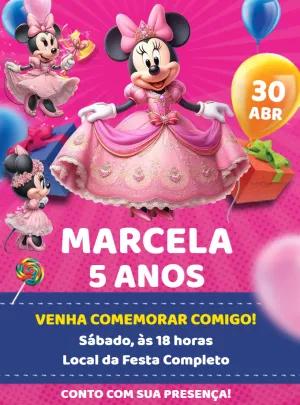 Convite de Aniversário Minnie Realeza para Editar Online