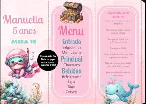 Menu de Mesa Fundo do Mar Rosa Aniversário para Editar Online