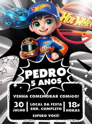 Convite de Aniversário Hot Wheels com Carros para Editar Online