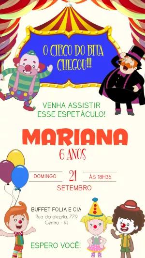 Convite de Aniversário Circo do Bita para Editar Online