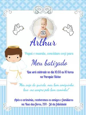 Convite de Batizado Anjinho com Foto para Editar Online