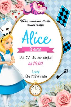 Convite Aniversário Alice no País das Maravilhas para Editar