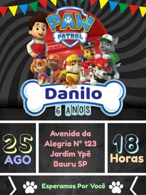 Convite de Aniversário Patrulha Canina para Editar Online