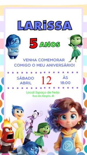 Convite Aniversário Divertida Mente 2 com Personagens para Editar