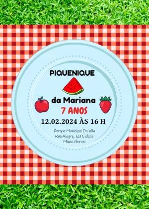 Convite de Aniversário Piquenique com Frutas para Editar Online