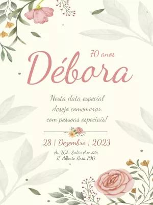 Convite Aniversário Adulto Floral Aquarela para Editar