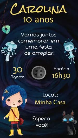Convite Aniversário Coraline de Arrepiar para Editar Online