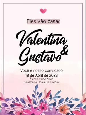 Convite de Casamento Floral com Aquarela para Editar Online