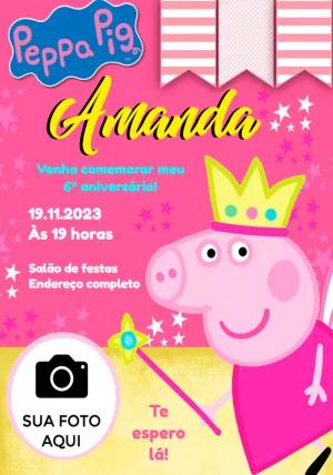 Convite Aniversário Peppa Pig Princesa para Editar Online