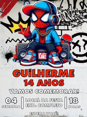 Convite Aniversário Homem Aranha Grafite para Editar Online