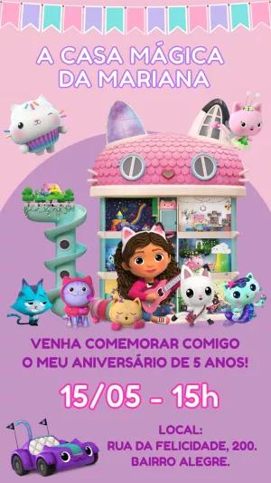 Convite Aniversário Casa Mágica da Gabby para Editar Online