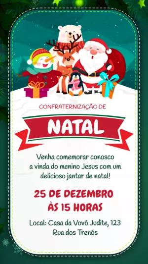 Convite de Natal com Papai Noel e Amigos para Editar Online