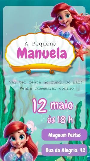 Convite de Aniversário A Pequena Sereia para Editar Online