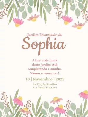 Convite Aniversário Jardim Encantado Aquarela para Editar
