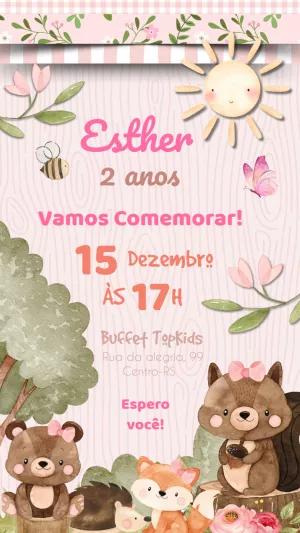 Convite Aniversário Bosque Encantado com Animais para Editar