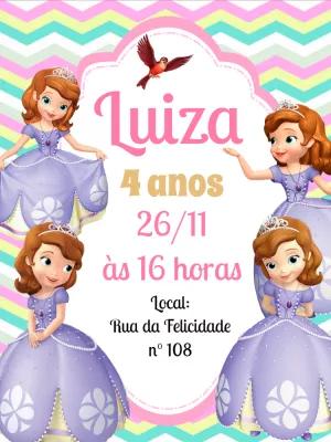 Convite Aniversário Princesa Sofia para Editar Online