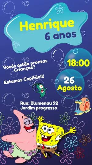 Convite Aniversário Bob Esponja e Amigos para Editar Online