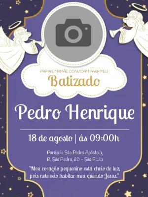 Convite de Batizado com Foto e Anjinhos para Editar Online