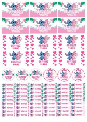 Kit Etiqueta Escolar Stitch e Angel para Editar Online