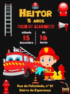 Convite de Aniversário Bombeiro Infantil para Editar Online