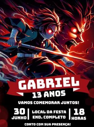 Convite de Aniversário Demon Slayer Tanjiro para Editar Online
