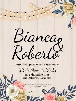 Convite de Casamento Floral Rústico para Editar Online