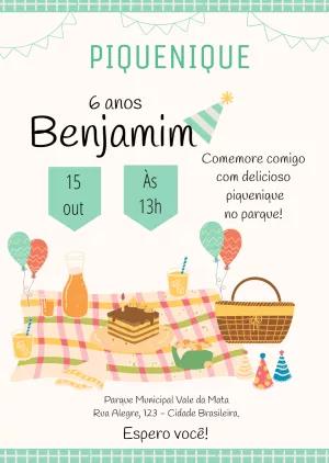 Convite de Aniversário Piquenique para Editar Online
