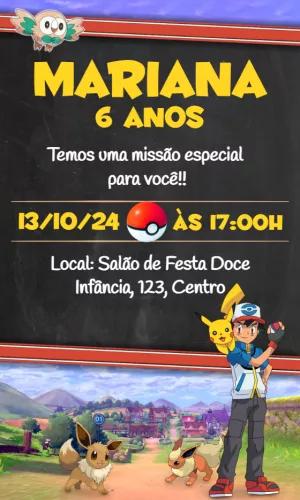 Convite Aniversário Pokémon com Personagens para Editar Online