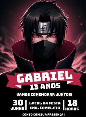 Convite Aniversário Sasuke Uchiha Editável para Imprimir