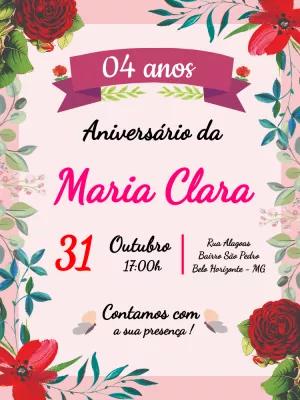 Convite de Aniversário Floral com Rosas Delicadas para Editar