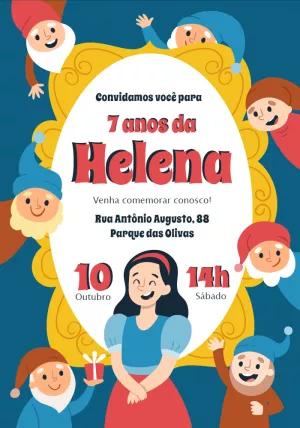 Convite Aniversário Branca de Neve e os Sete Anões para Editar