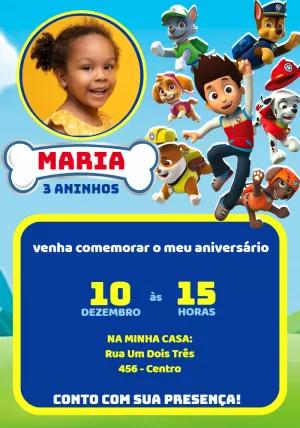 Convite Aniversário Patrulha Canina com Foto para Editar