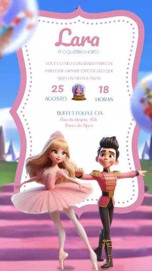 Convite Aniversário Barbie Quebra Nozes para Editar Online