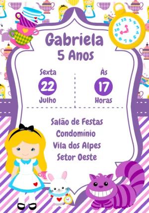 Convite de Aniversário Alice no País das Maravilhas para Editar