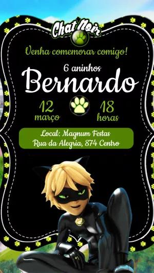 Convite de Aniversário Cat Noir para Editar Online