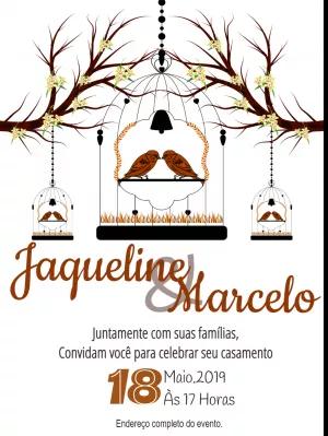 Convite de Casamento Romântico com Pássaros para Editar Online